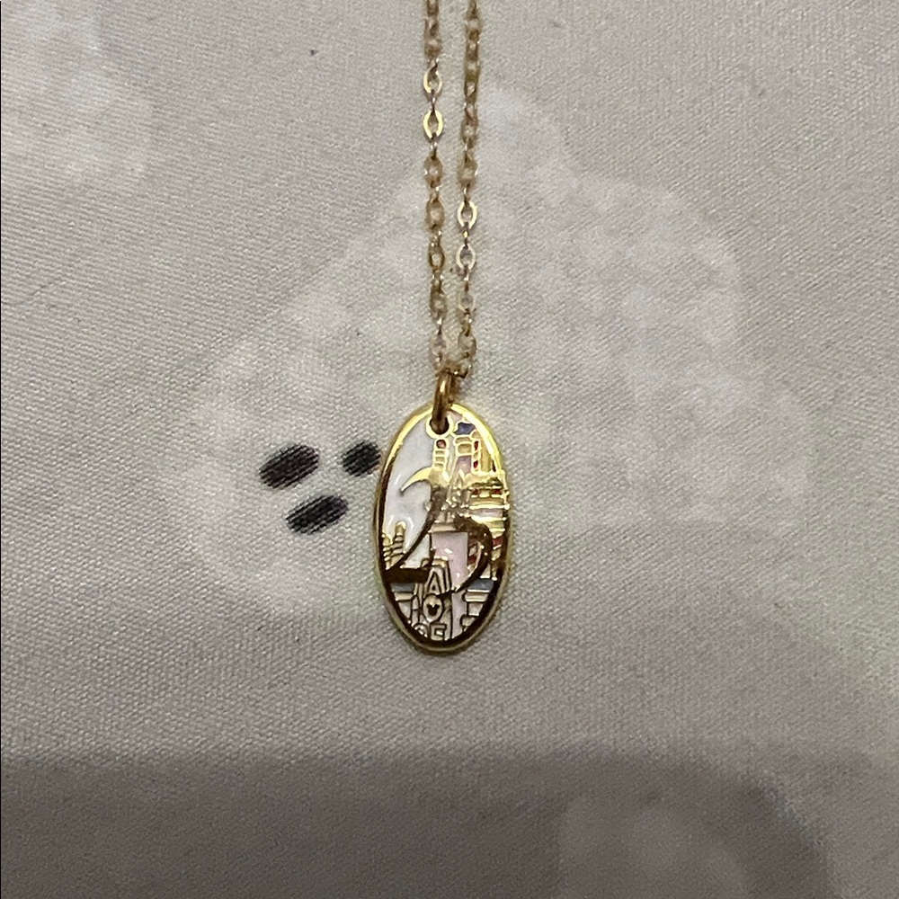 Gold 25th Anniversary WDW Cake Castle Necklace